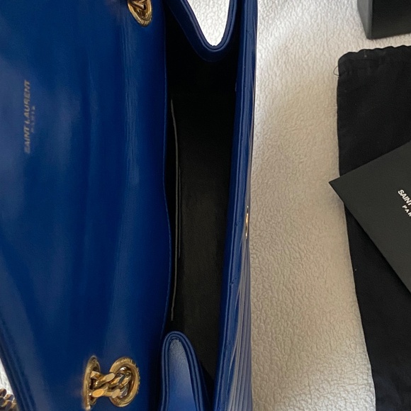 YSL Saint Laurent Chevron Monogram Matelassé Envelope Medium Bag Purse - Blue - Picture 6 of 13